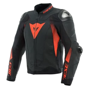 Dainese Super Speed 4 Leather Perforated Jacket Black Matt Fluo-Red 51G