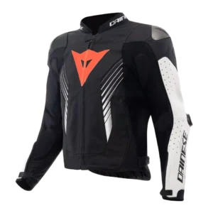Dainese Super Speed 5 Perforated Leather Jacket Black White Fluo Red N32
