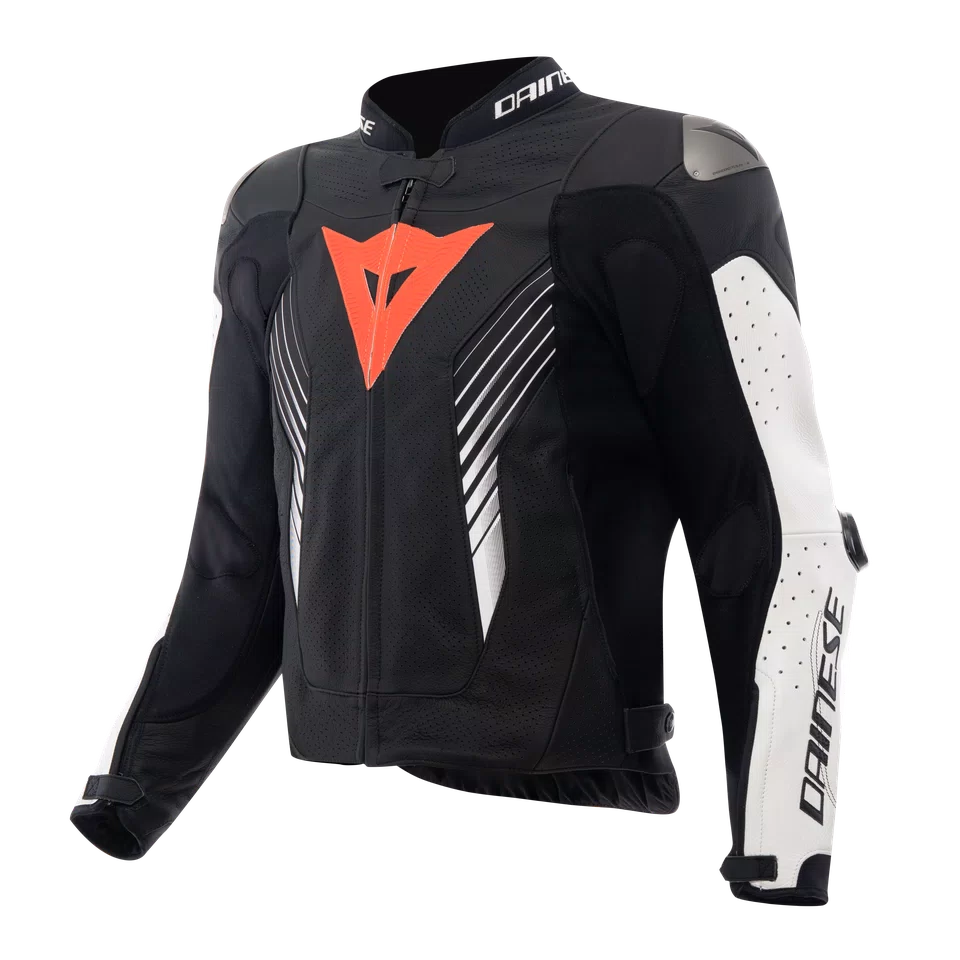 Dainese Super Speed 5 Perforated Leather Jacket Black White Fluo Red N32 Dainese Super Speed 5 Perforated Leather Jacket Black White Fluo Red N32